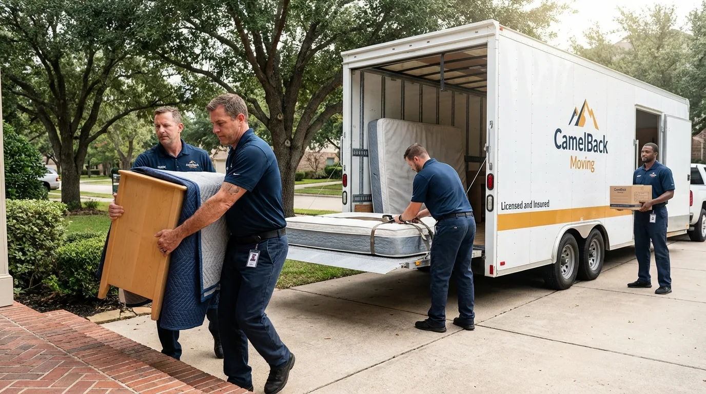 Crew loading residential truck for cross-state move from Central Square, NY